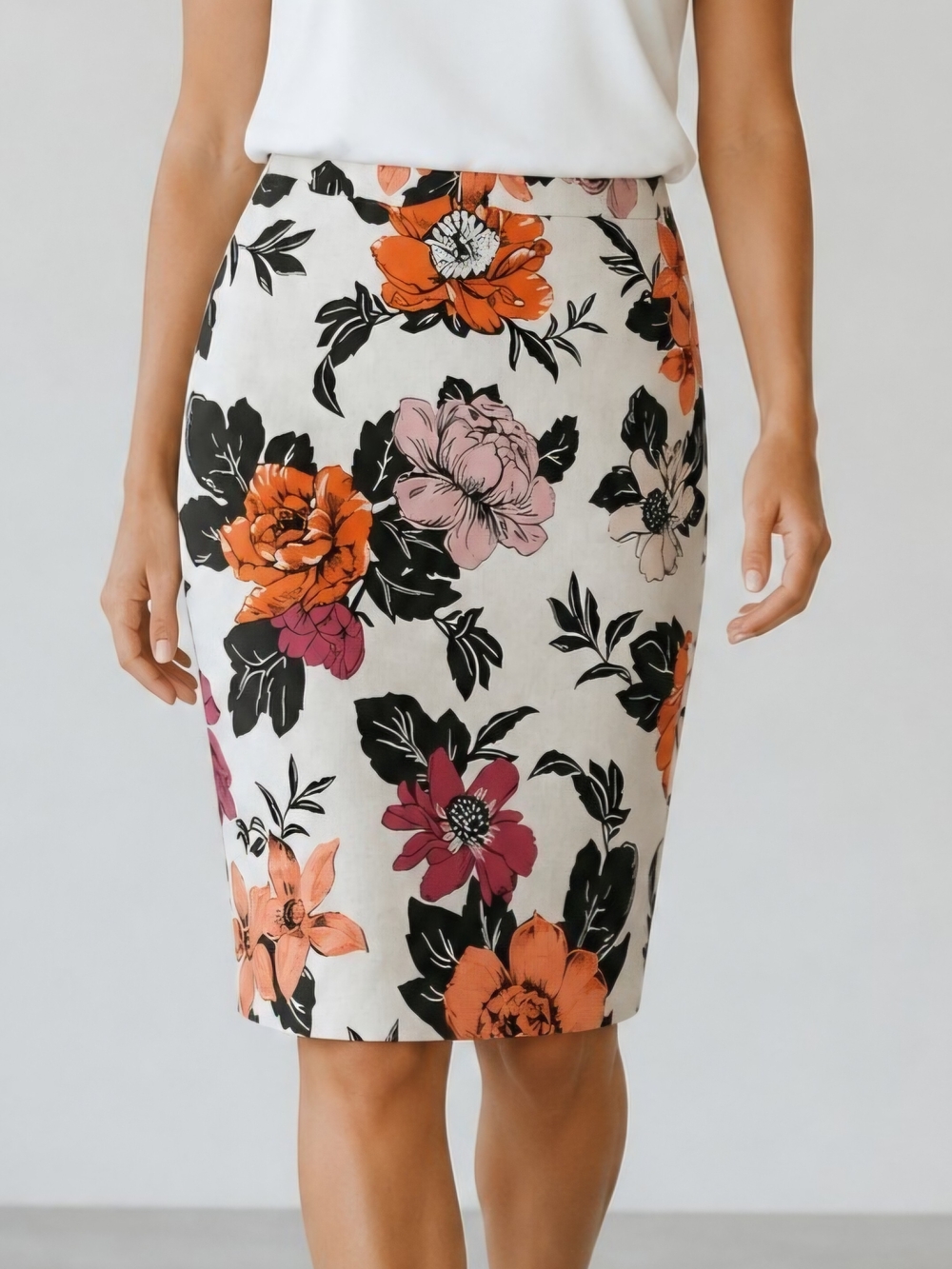 Ann Taylor Floral Cream Pencil Skirt Classic Business Casual Office Careerwear